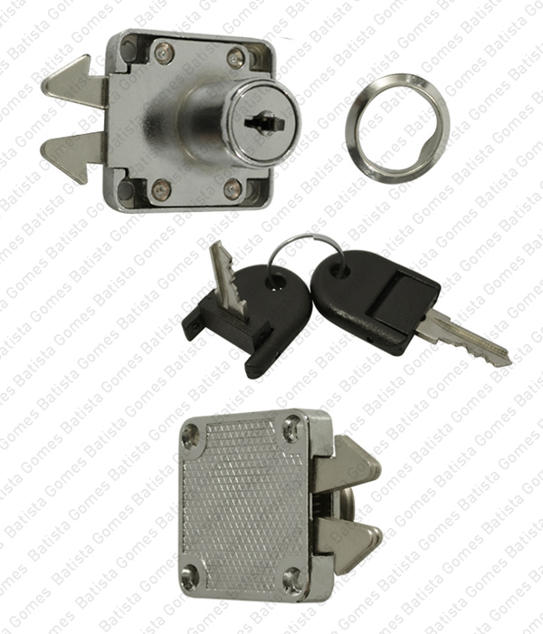 Fechadura de sobrep�r com cilindro e garras para arm�rios com portas de correr